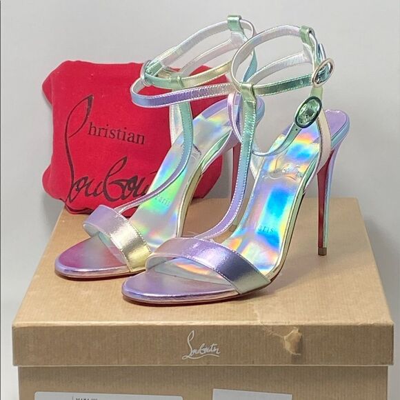 Christian Louboutin 100mm Mara Meatllic Leather Sandals size 37 - Picture 10 of 14